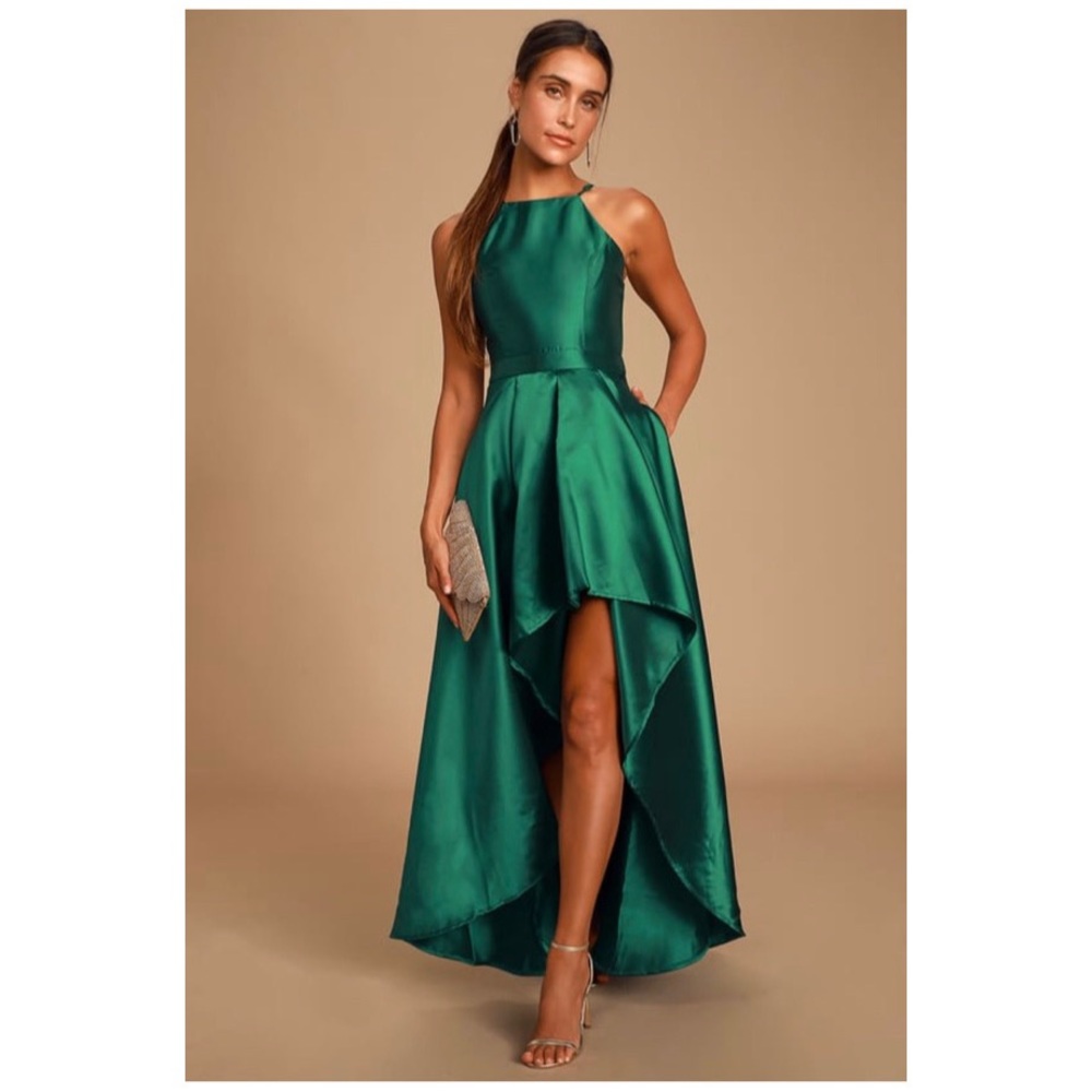 Lulus Emerald Green Satin High Low Dress